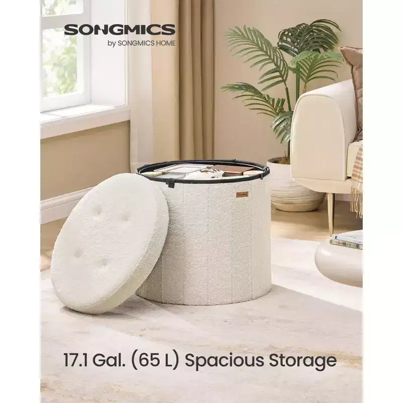 Pouf de rangement rond avec couvercle amovible