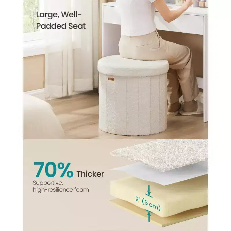 Pouf de rangement rond avec couvercle amovible