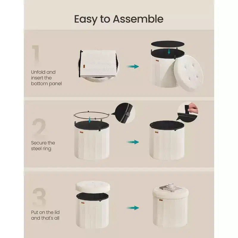 Pouf de rangement rond avec couvercle amovible