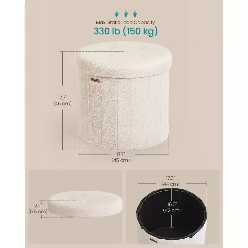 Pouf de rangement rond avec couvercle amovible