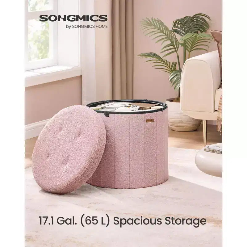 Pouf de rangement rond avec couvercle amovible