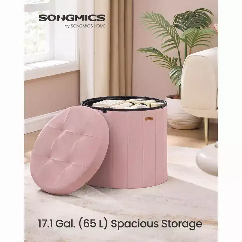 Pouf de rangement rond avec couvercle amovible