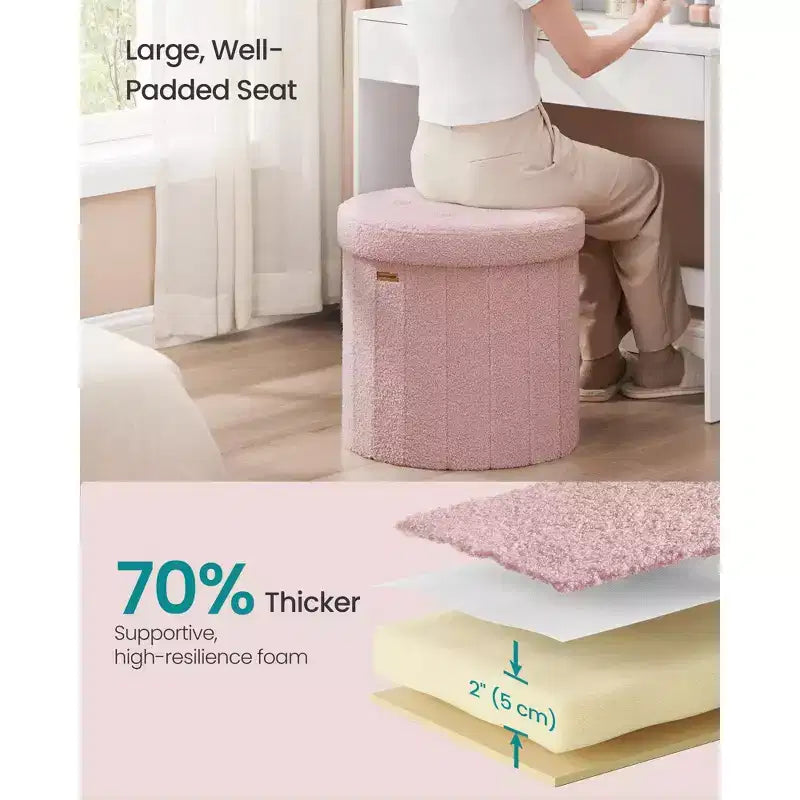 Pouf de rangement rond avec couvercle amovible