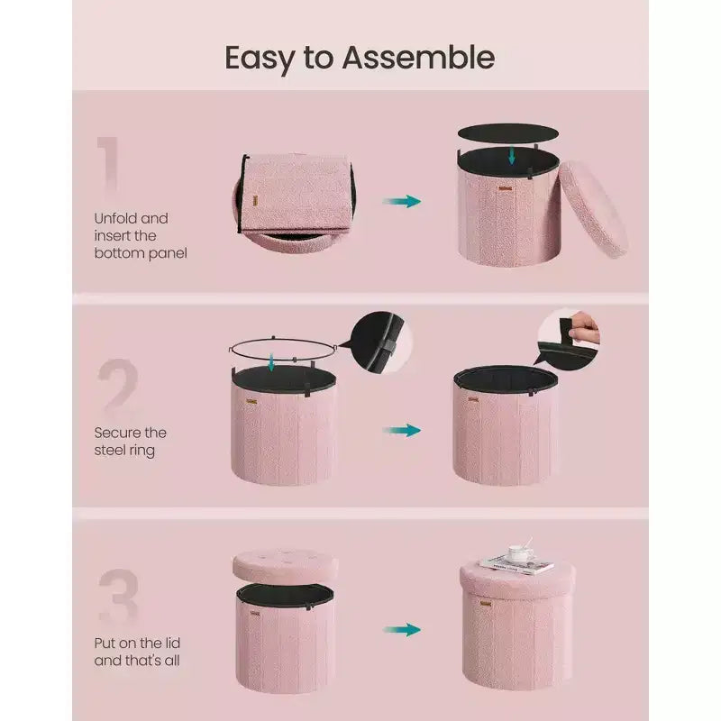 Pouf de rangement rond avec couvercle amovible