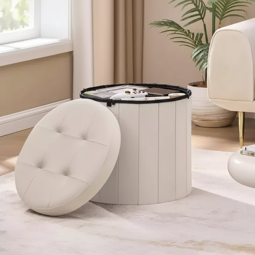Pouf de rangement rond avec couvercle amovible