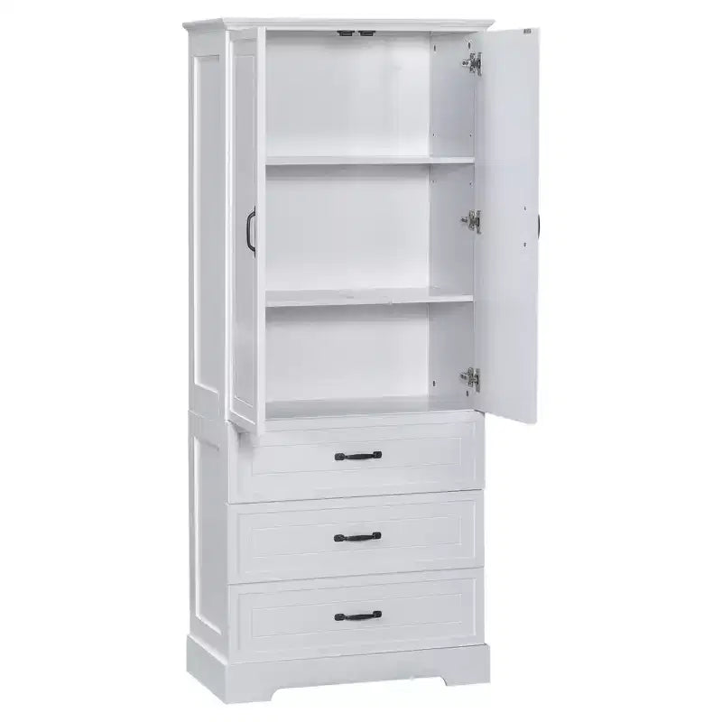 JVNOXK-Meuble de Rangement Haut pour Salle de Bain, Meuble avec Deux Portes et Tiroirs, Étagère Réglable, Panneau MDF, Blanc