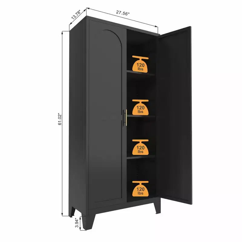 Armoire de rangement métallique avec portes doubles et étagères réglables; Forte capacité de charge; Idéale pour les cuisines, les salons et les chambres