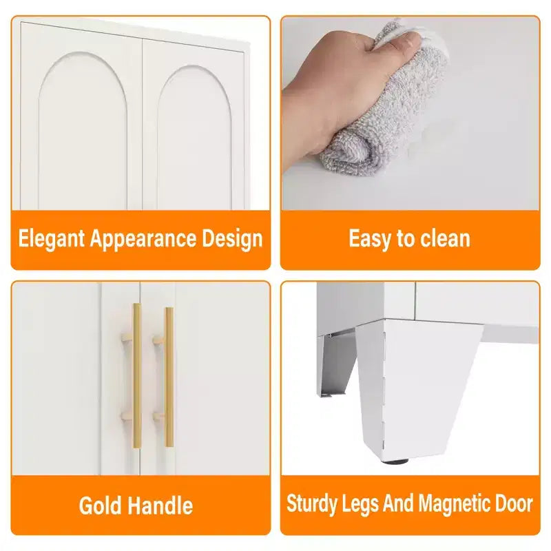 Armoire de rangement métallique avec portes doubles et étagères réglables; Forte capacité de charge; Idéale pour les cuisines, les salons et les chambres