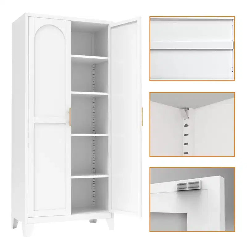 Armoire de rangement métallique avec portes doubles et étagères réglables; Forte capacité de charge; Idéale pour les cuisines, les salons et les chambres
