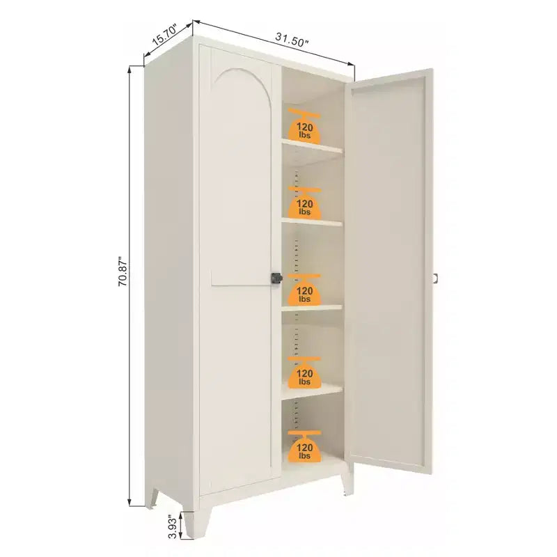 Armoire de rangement métallique avec portes doubles et étagères réglables; Forte capacité de charge; Idéale pour les cuisines, les salons et les chambres