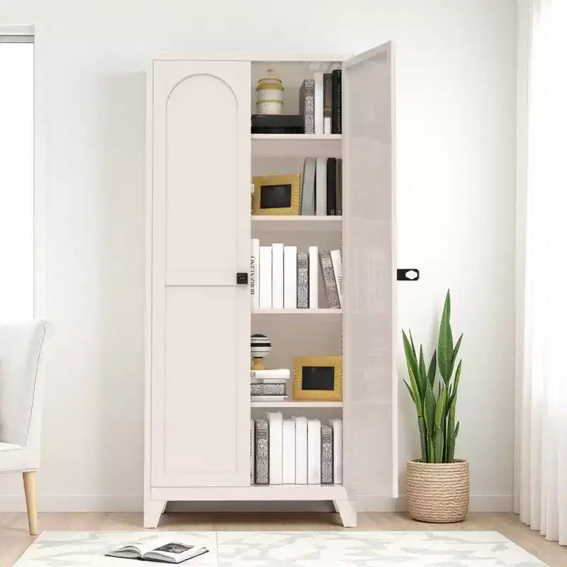 Metal Storage Cabinet with Double Doors and Adjustable ShelvesStrong Load-Bearing Capacity; Ideal for Kitchens, Living Rooms, and Bedrooms