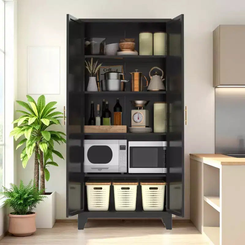 Armoire de rangement métallique avec portes doubles et étagères réglables; Forte capacité de charge; Idéale pour les cuisines, les salons et les chambres