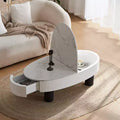 GDFStudio Juno Mid-Century Modern 47.20W Wooden Oval Coffee Table with Hidden Drawer and Storage Space