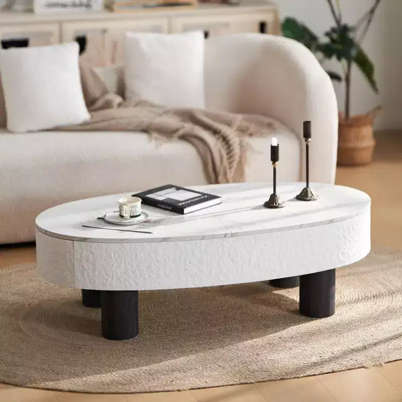GDFStudio Juno Table basse ovale en bois de style moderne du milieu du siècle avec tiroir caché et espace de rangement, 120 cm de large