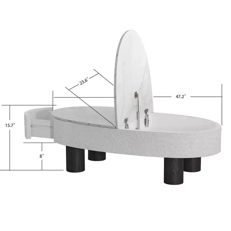 GDFStudio Juno Table basse ovale en bois de style moderne du milieu du siècle avec tiroir caché et espace de rangement, 120 cm de large
