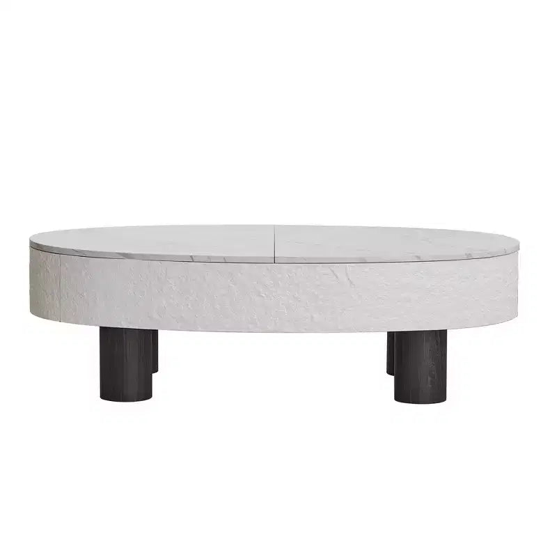 GDFStudio Juno Table basse ovale en bois de style moderne du milieu du siècle avec tiroir caché et espace de rangement, 120 cm de large