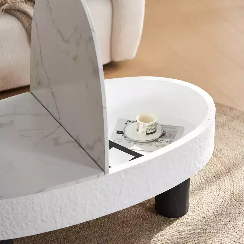GDFStudio Juno Table basse ovale en bois de style moderne du milieu du siècle avec tiroir caché et espace de rangement, 120 cm de large