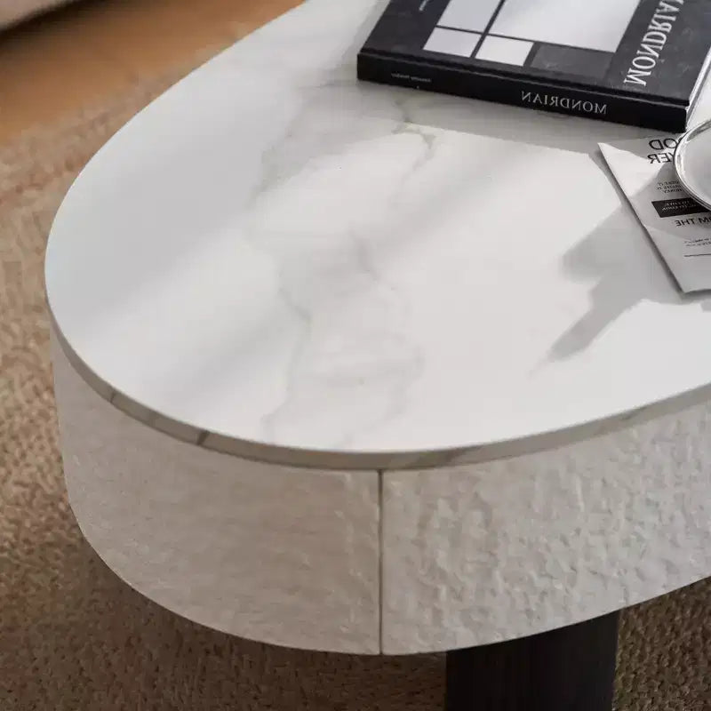 GDFStudio Juno Table basse ovale en bois de style moderne du milieu du siècle avec tiroir caché et espace de rangement, 120 cm de large