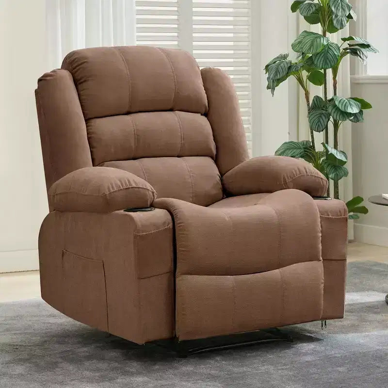 Fauteuil inclinable manuel surdimensionné avec inclinaison à 3 positions, fauteuil de salon individuel surrembourré élargi avec 2 porte-gobelets, 2 poches latérales, tissu chenille