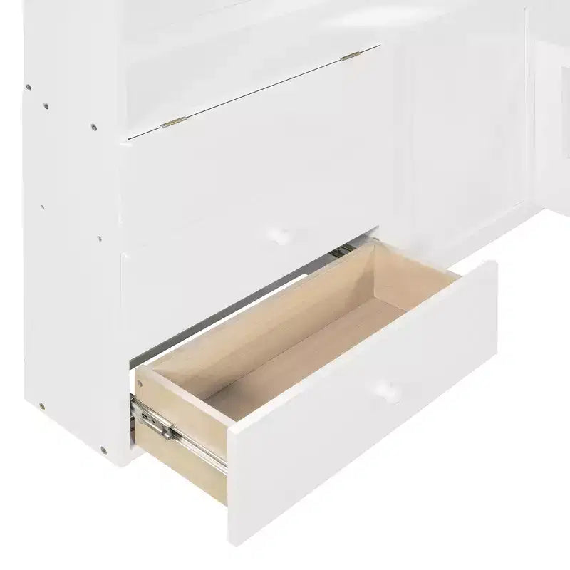 Lit cabane double/grand avec étagères de rangement pour enfants, lit plateforme en bois avec ports USB, fenêtre et tiroirs