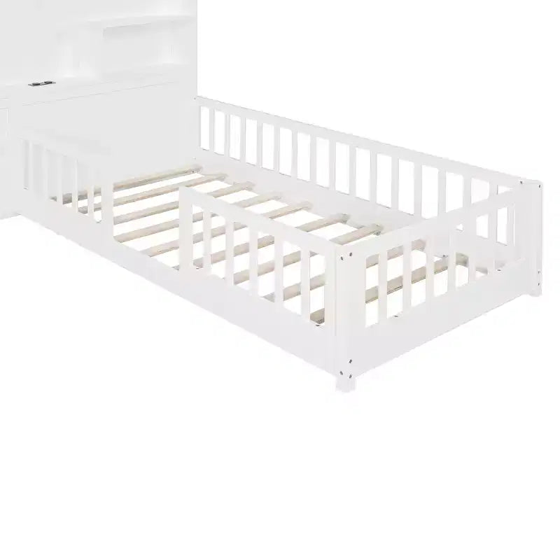 Lit cabane double/grand avec étagères de rangement pour enfants, lit plateforme en bois avec ports USB, fenêtre et tiroirs