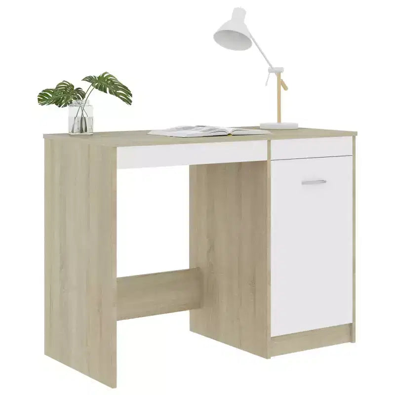 Bureau d'ordinateur moderne Clihome de 100 cm en chêne Sonoma avec armoire de rangement intégrée pour bureau à domicile