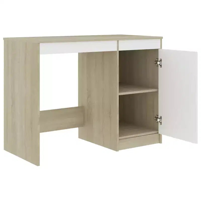 Bureau d'ordinateur moderne Clihome de 100 cm en chêne Sonoma avec armoire de rangement intégrée pour bureau à domicile
