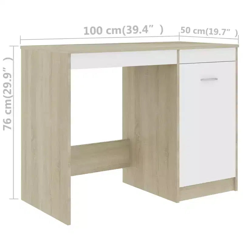 Bureau d'ordinateur moderne Clihome de 100 cm en chêne Sonoma avec armoire de rangement intégrée pour bureau à domicile