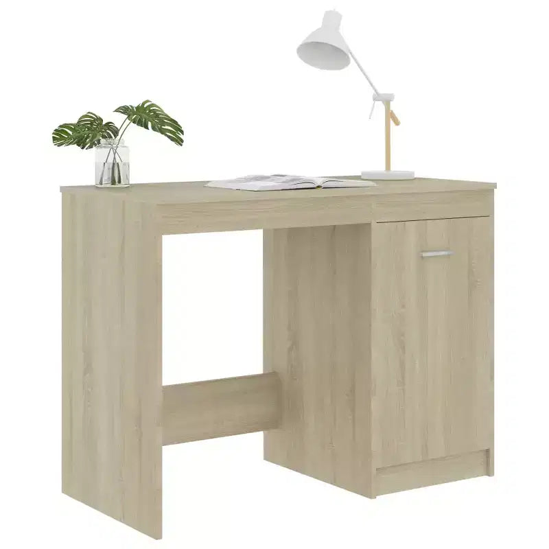 Bureau d'ordinateur moderne Clihome de 100 cm en chêne Sonoma avec armoire de rangement intégrée pour bureau à domicile