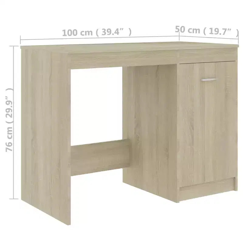 Bureau d'ordinateur moderne Clihome de 100 cm en chêne Sonoma avec armoire de rangement intégrée pour bureau à domicile