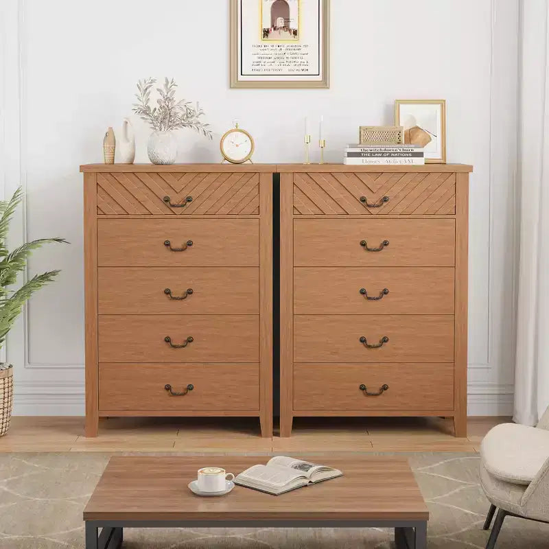Commode de Ferme à 5 Tiroirs pour Chambre à Coucher, Table de Chevet à 5 Tiroirs avec Design Élégant en V, pour Chambre à Coucher