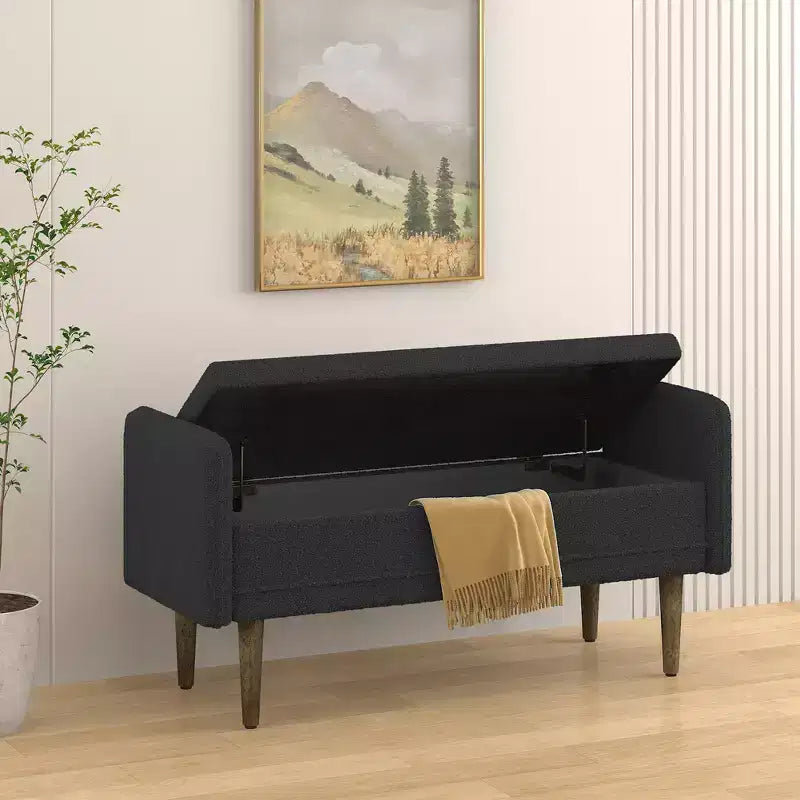 Tabouret de rangement en velours teddy avec espace de rangement, convient aux appartements, salons et chambres.