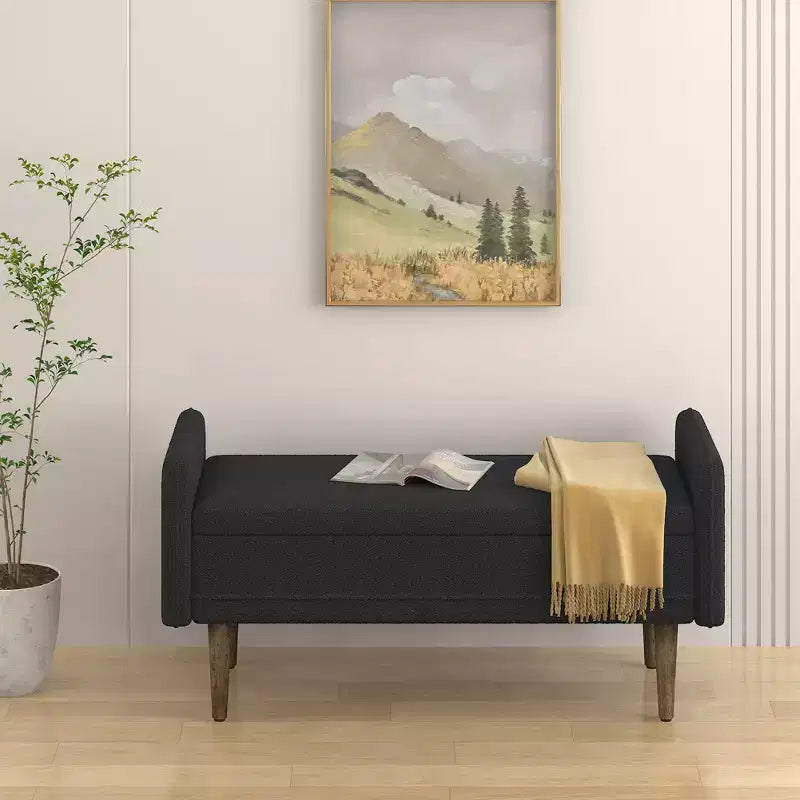 Tabouret de rangement en velours teddy avec espace de rangement, convient aux appartements, salons et chambres.