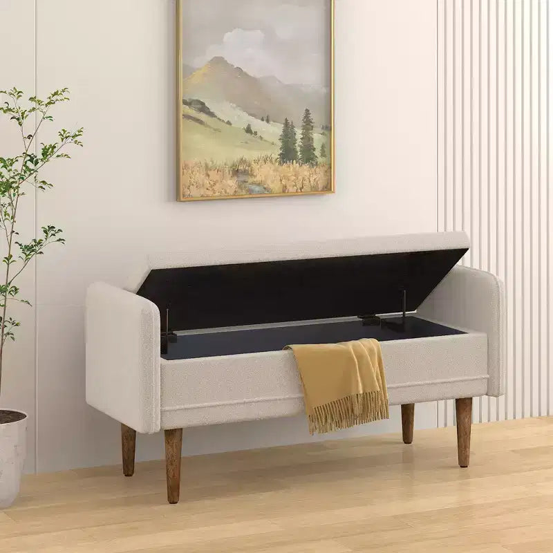 Tabouret de rangement en velours teddy avec espace de rangement, convient aux appartements, salons et chambres.