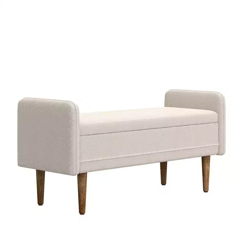 Tabouret de rangement en velours teddy avec espace de rangement, convient aux appartements, salons et chambres.