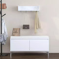 Storage Bench and Wall-Mounted Entryway Shelf with Hooks Set, Entryway Shoe Bench Shoe Cabinet Storage Chest with Cushion, White - ModernLuxe