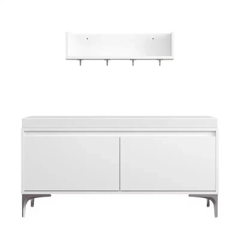 Banc de rangement et étagère d'entrée murale avec crochets, banc à chaussures d'entrée, meuble à chaussures avec coussin, blanc - ModernLuxe