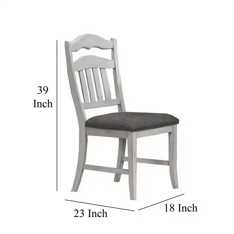 Chaises de salle à manger Royal Hampton, lot de 2, dossier échelle, bois blanc classique, tissu gris
