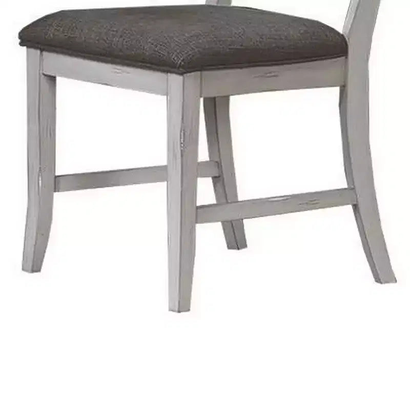 Chaises de salle à manger Royal Hampton, lot de 2, dossier échelle, bois blanc classique, tissu gris