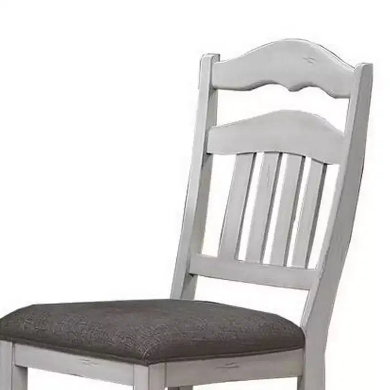 Chaises de salle à manger Royal Hampton, lot de 2, dossier échelle, bois blanc classique, tissu gris