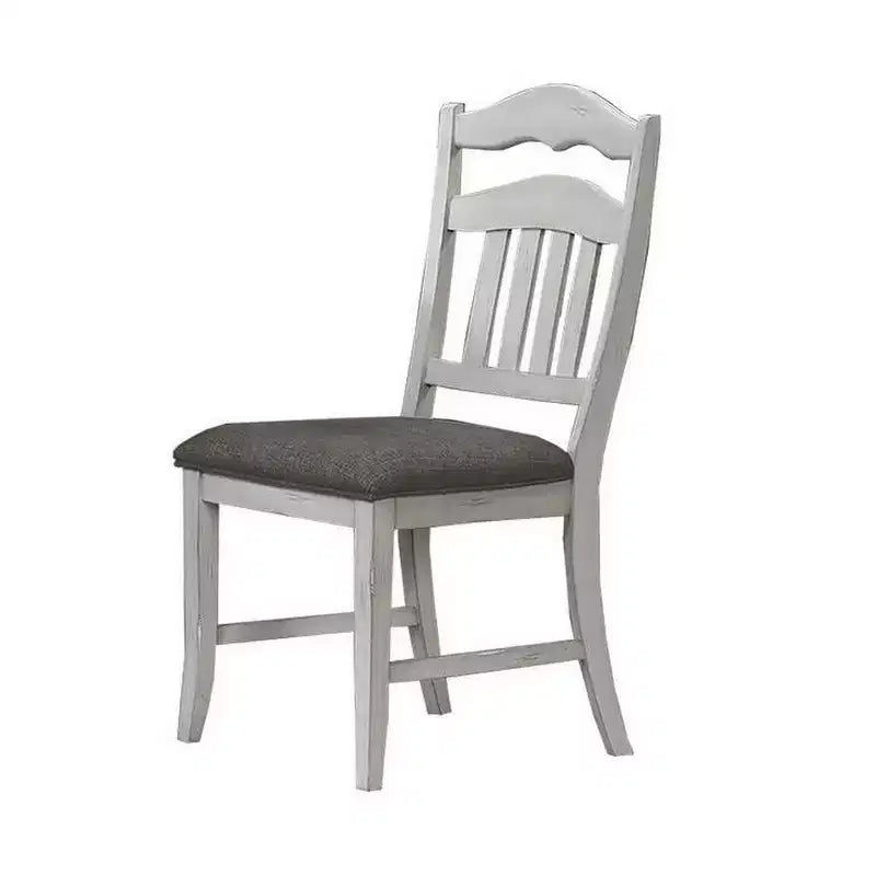 Chaises de salle à manger Royal Hampton, lot de 2, dossier échelle, bois blanc classique, tissu gris