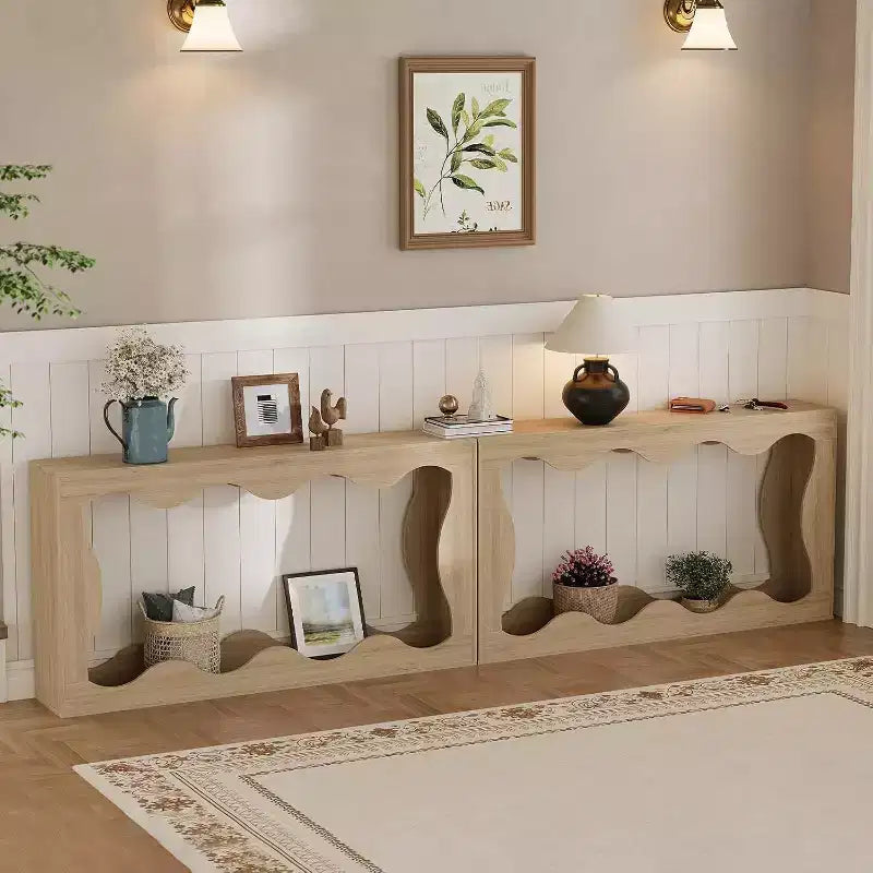 Console de 63 po avec rangement et motif ondulé, table de canapé étroite de style campagnard, table derrière le canapé, pour salon, chambre, entrée