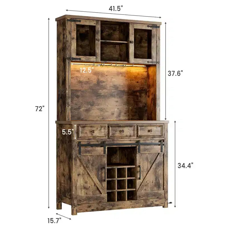 COZONY 72 Armoire de Bar à Café de Ferme avec Lumières LED, Buffet Moderne avec Portes Coulissantes et Rangement à Vin pour Cuisine, Salle à Manger