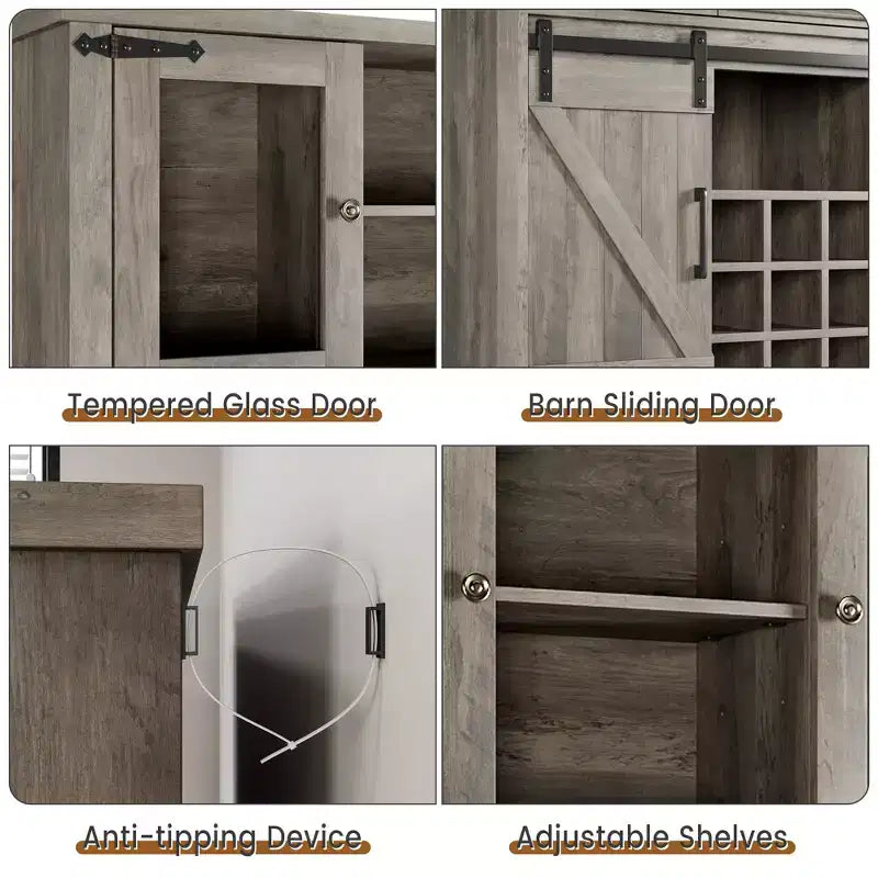 COZONY 72 Armoire de Bar à Café de Ferme avec Lumières LED, Buffet Moderne avec Portes Coulissantes et Rangement à Vin pour Cuisine, Salle à Manger