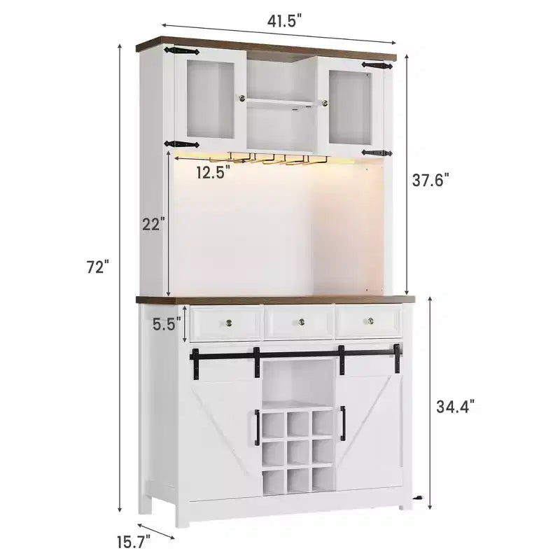 COZONY 72 Armoire de Bar à Café de Ferme avec Lumières LED, Buffet Moderne avec Portes Coulissantes et Rangement à Vin pour Cuisine, Salle à Manger