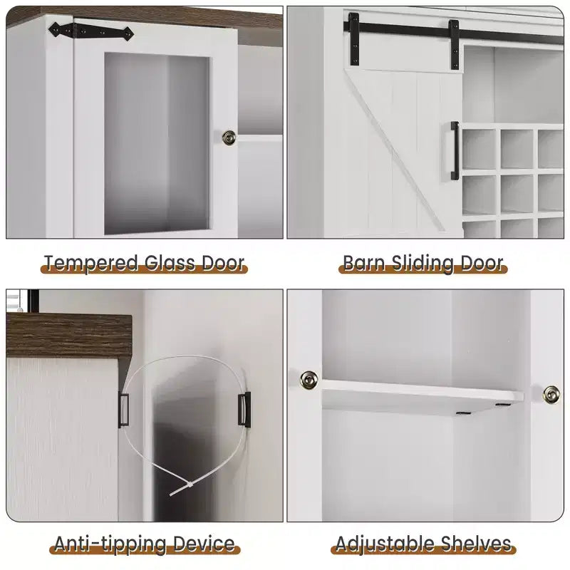 COZONY 72 Armoire de Bar à Café de Ferme avec Lumières LED, Buffet Moderne avec Portes Coulissantes et Rangement à Vin pour Cuisine, Salle à Manger