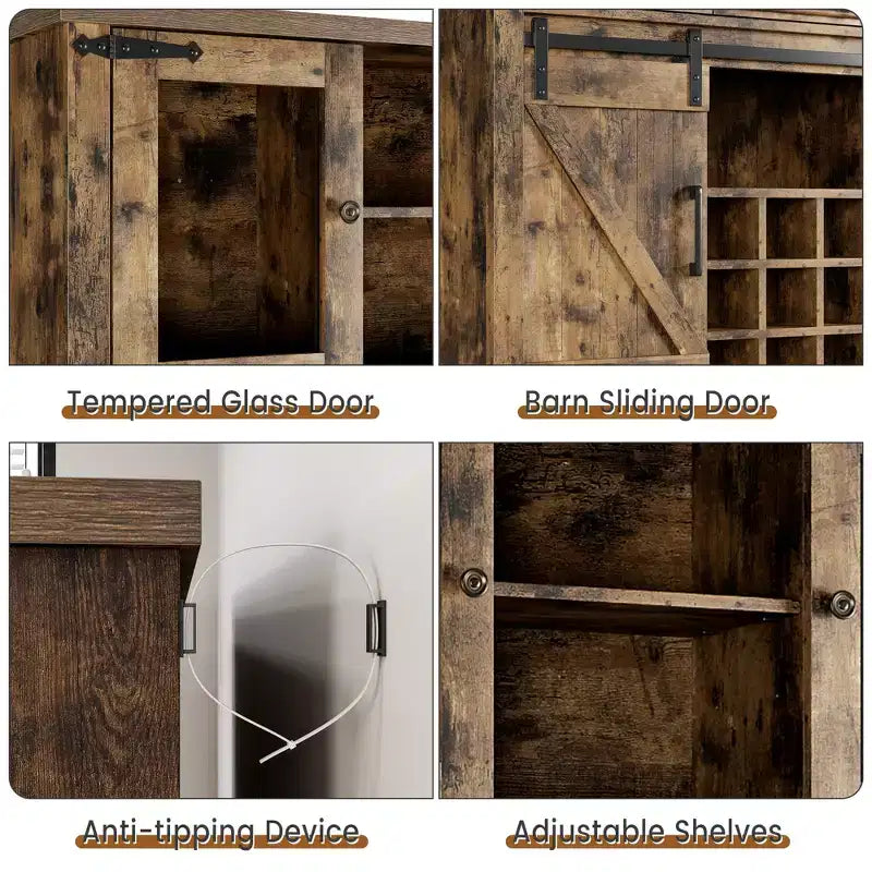 COZONY 72 Armoire de Bar à Café de Ferme avec Lumières LED, Buffet Moderne avec Portes Coulissantes et Rangement à Vin pour Cuisine, Salle à Manger