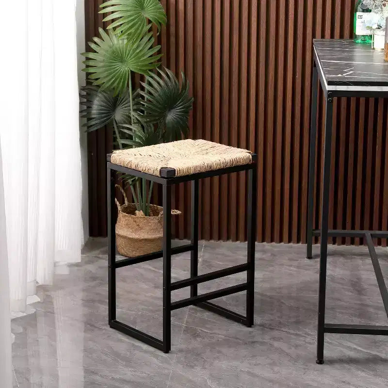 Okak 25Tabourets de bar sans dossier en corde de papier tissée (lot de 2), tabourets de comptoir avec repose-pieds pour table de salle à manger et îlot de cuisine