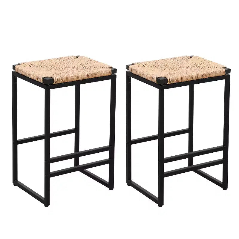Okak 25Tabourets de bar sans dossier en corde de papier tissée (lot de 2), tabourets de comptoir avec repose-pieds pour table de salle à manger et îlot de cuisine