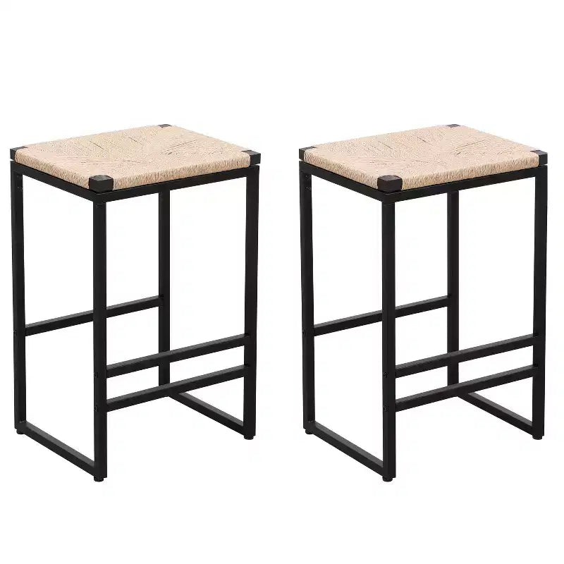 Okak 25Paper Rope Woven Backless Bar Height Stools Set of 2, Counter Stools with Footrest for Dining Table&Kitchen Island